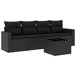 Maison Chic Salon de jardin 5 pcs avec coussins | Ensemble de Table et chaises | Mobilier d'Extérieur noir résine tressée -GKD42797