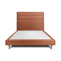 Sommeil de plomb Lit 160x200cm avec tête de lit lignes bouclette et sommier tapissier terracotta - Hauteur totale : 29cm