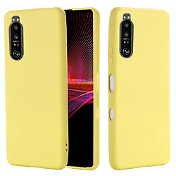 Coque en silicone Liquide de couleur unie bien protégé avec sangle jaune pour votre Sony Xperia 1 III