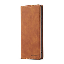 Etui en PU toucher soyeux avec support et porte-cartes marron pour votre Samsung Galaxy S20