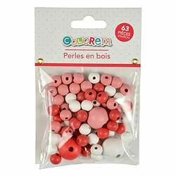 Paris Prix Lot de 63 Perles Rondes Bois 1-2cm Corail & Blanc