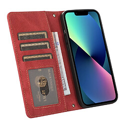 Etui en PU texture rétro avec support et porte-cartes pour votre iPhone 13 mini 5.4 pouces - rouge