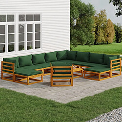 Maison Chic Salon de jardin 12pcs + coussins - Mobilier/Meubles de jardin - Table et chaises d'extérieur vert bois massif -MN69885