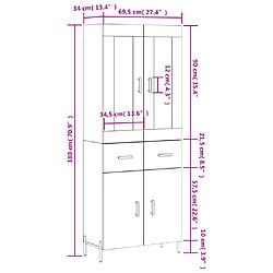 vidaXL Buffet haut Blanc brillant 69,5x34x180 cm Bois d'ingénierie pas cher