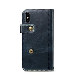 Avis Wewoo Housse Coque Pour iPhone XR Denior Oil Wax Cowhide DK Bouton magnétique Étui à rabat horizontal en cuir avec support et fentes cartes et portefeuille bleu foncé