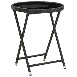 vidaXL Table à thé Noir 60 cm Résine tressée et verre trempé