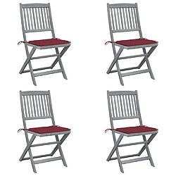 vidaXL Chaises pliables d'extérieur lot de 4 et coussins Bois d'acacia