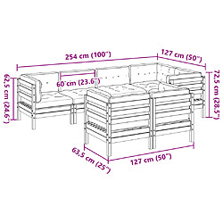 vidaXL Salon de jardin 7 pcs avec coussins cire marron bois pin massif pas cher