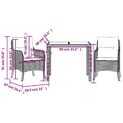 vidaXL Ensemble à manger de jardin avec coussins 3 pcs Noir pas cher