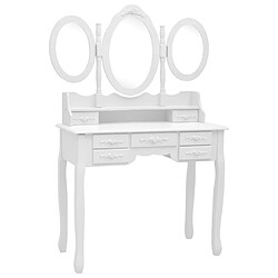 vidaXL Coiffeuse avec tabouret et miroir pliable en 3 Blanc