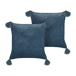 Beliani Lot de 2 coussins SETARIA Coton 45 x 45 cm Motif de plante Impression en bloc Bleu foncé