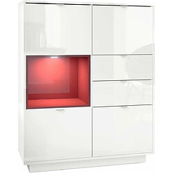 Mpc Buffet Intégralement Laqué Blanc Insertion Bordeaux + LED 123 X 103 X 38