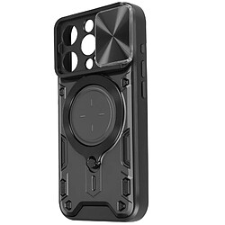 Avizar Coque pour iPhone 15 Pro Bague Métallique Bi-matière Antichoc Noir