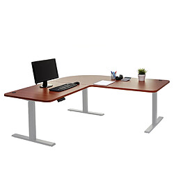 Decoshop26 Bureau d'angle table d'ordinateur réglable en hauteur électriquement 178 x 178 cm HDF naturel pieds acier gris 04_0006028