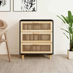 Maison Chic Commode Buffet - Meuble de rangement Noir 60x30x70 cm Bois de pin massif et rotin naturel -GKD89153