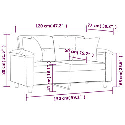 vidaXL Canapé 2 places avec oreillers gris 120 cm similicuir pas cher