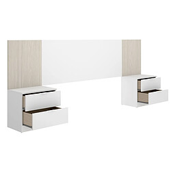 Avis Pegane Ensemble de Tête de lit avec 2 tables de chevet de 2 tiroirs coloris imitation lamelles, blanc - Longueur 258 x Profondeur 34 x Hauteur 96 cm