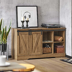 SoBuy FSB60-BR Commode Meuble Bas Placard de Rangement Buffet avec Porte de Grange Coulissante Armoire à Chaussures Commode à Chaussures