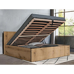 Vente-Unique Lit coffre 140 x 190 cm - Coloris : Naturel et anthracite - ELPHEGE