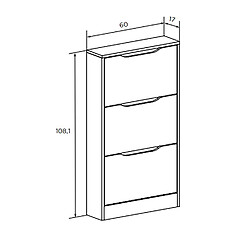 Pegane Meuble à chaussures 3 portes coloris Chêne cambrian/blanc - Longueur 60 x profondeur 17 x hauteur 108,1 cm