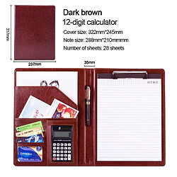 Acheter Wewoo Porte-documents en cuir de style professionnel avec bloc-notes et calculatrice A4 de 30 pages (brun foncé)