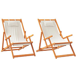 Maison Chic Lot de 2 Chaises de plage pliables | Chaises Relax d'extérieur crème tissu -GKD14545