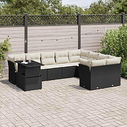 vidaXL Salon de jardin 10 pcs avec coussins noir résine tressée