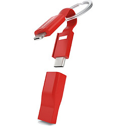 Vonmaehlen VONMAHLEN Câble porte-clés 5 en 1 USB A/micro USB+USB C+ Lightning Rouge