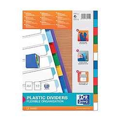 Intercalaire neutre A4 Oxford plastique 12 onglets multicolores - 1 jeu