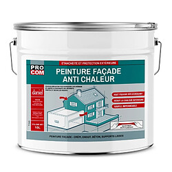 PRO COM Peinture façade anti chaleur, peinture blanche réflective, rafraîchit l'air intérieur - Technologie cool roof PROCOM-10 litres-Blanc