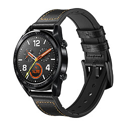 Bracelet en cuir véritable 22mm noir pour votre Huawei Watch GT 2/1/Honor Magic