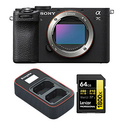 Sony Alpha A7C II Body Noir Boîtier +Lexar 64GB Professional 1800x UHS-II SDXC Memory Card + Kingma Sony NP-FZ100 LCD Dual USB charger