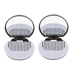 2 rond miroir de maquillage pliable compact avec peigne de poche biscuit taille café mignon