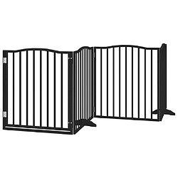 vidaXL Barrière pour chiens et porte 4 panneaux noir bois de peuplier