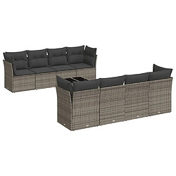 Maison Chic Salon de jardin 9 pcs avec coussins | Ensemble de Table et chaises | Mobilier d'Extérieur gris résine tressée -GKD76847