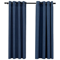 vidaXL Rideaux occultants Aspect lin avec œillets 2 pcs Bleu 140x175cm