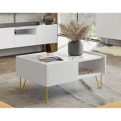 Bestmobilier Cali - table basse - effet marbre - 97 cm Cali - table basse - effet marbre - 97 cm - Blanc / Doré