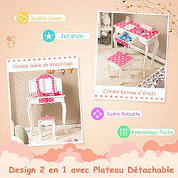 Helloshop26 Coiffeuse enfants avec miroir amovible à 3 volets et tabouret table de maquillage avec tiroir & dispositif anti-basculement rose 20_0008331