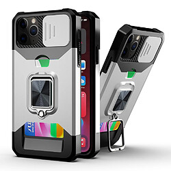 Coque en TPU anti-chute, béquille en anneau et porte-carte argent pour votre Apple iPhone 11 Pro Max 6.5 pouces