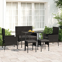 Maison Chic Salon de jardin 6 pcs + coussins - Mobilier/Meubles de jardin - Table et chaises d'extérieur Noir Résine tressée -MN51297