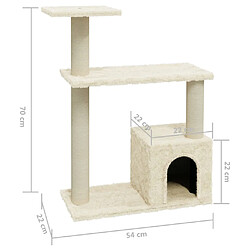 Helloshop26 Arbre à chat meuble tour grimper jouet grattage grattoir escalade plateforme avec griffoirs en sisal 70 cm crème 02_0022519 pas cher