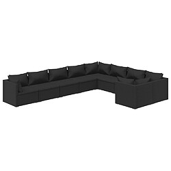 vidaXL Salon de jardin 9 pcs avec coussins Résine tressée Noir