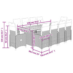 vidaXL Ensemble de bistro de jardin 11 pcs coussins gris poly rotin pas cher