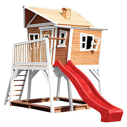 AXI Max Maison Enfant avec Bac à Sable & Toboggan Rouge | Aire de Jeux pour l'extérieur en marron & BLANC | Maisonnette / Cabane de Jeu en Bois FSC