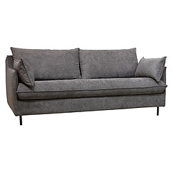 Pegane Canapé-lit 3 places en pin et velours gris - Longueur 192 x Hauteur 87 x Profondeur 98 cm