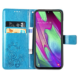 Acheter Wewoo Housse Coque Étui en cuir à Motif fleurs pressées Lucky Clover pour Galaxy A40avec porte-cartes et & Portefeuille et dragonne Bleu