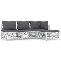 vidaXL Salon de jardin 4 pcs avec coussins blanc acier