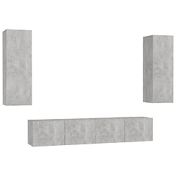 Maison Chic Ensemble de meubles TV 4 pcs | Banc TV Moderne pour salon | Meuble de Rangement - Gris béton Aggloméré -MN31711