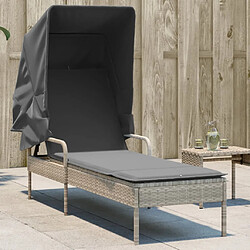 vidaXL Chaise longue avec auvent gris clair résine tressée