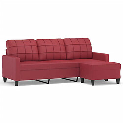 vidaXL Canapé à 3 places repose-pieds Rouge bordeaux 180 cm Similicuir